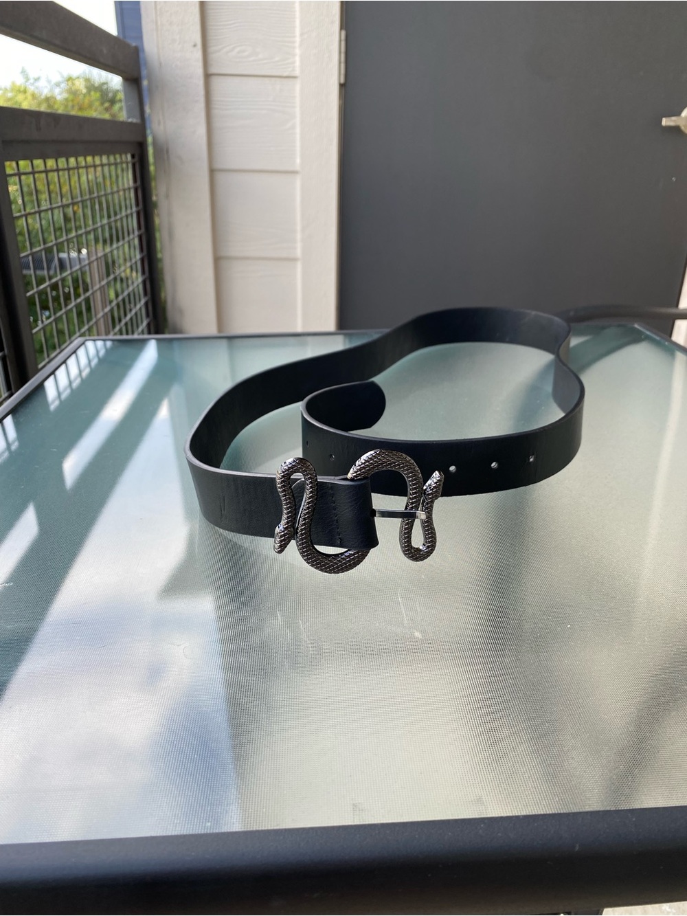 Black Leather Snake Buckle Belt